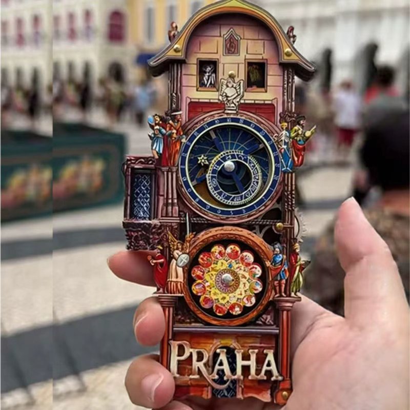 Madera Praga Square Astronomical Refrigerador adsorción magnética creativa con engranajes giratorios atractivos recuerdos turísticos
