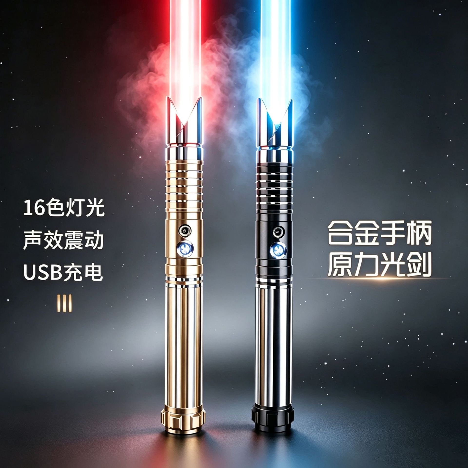 Espada láser de Star Wars transfronteriza, espada luminosa vibrante y colorida con sensor de gravedad, juguete de sable de luz recargable dos en uno