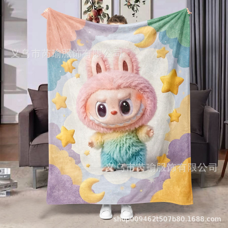 ラブブプリントフランネルブランケット エアコンブランケット 小さなブランケット ワンピース両面フランネルブランケット 小さなカバーブランケット|undefined