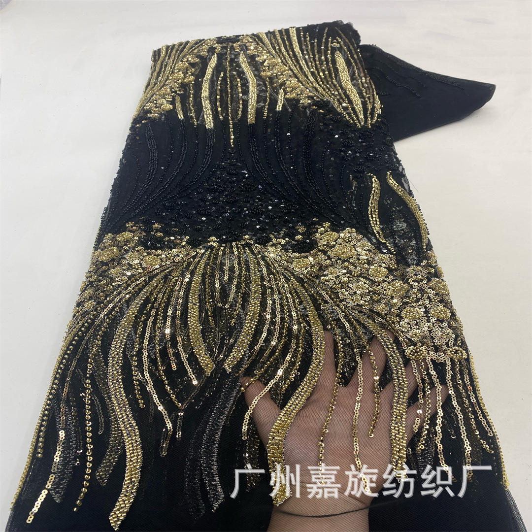 Nuevo vestido de dos colores gradiente flor tubo de cuentas sequinado bordado de alta gama tela de malla vestido de boda moda desfile tela