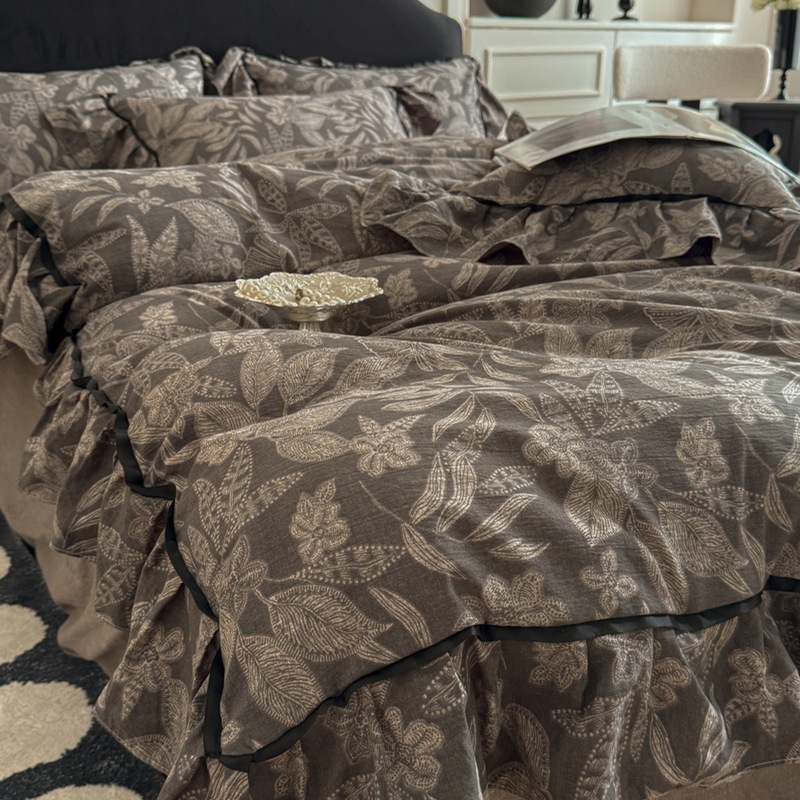 Nordic French Vintage Boho 2026 Nieuwe Franse stijl lente/zomer beddengoed vierdelige set met vintage print, 1,8 m/2,0 m Kanten serie_voghion.com