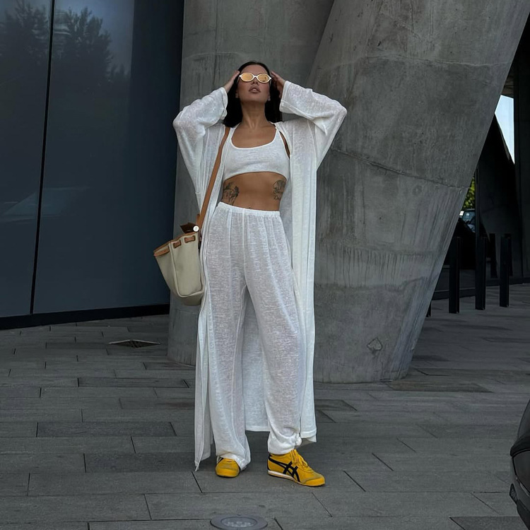 2026 Cross-Border Hot-Selling Casual Fashion Set for Women, New Long-Sleeve Cardigan, Robe, Vest, Wide-Leg Pants Three-Piece Set