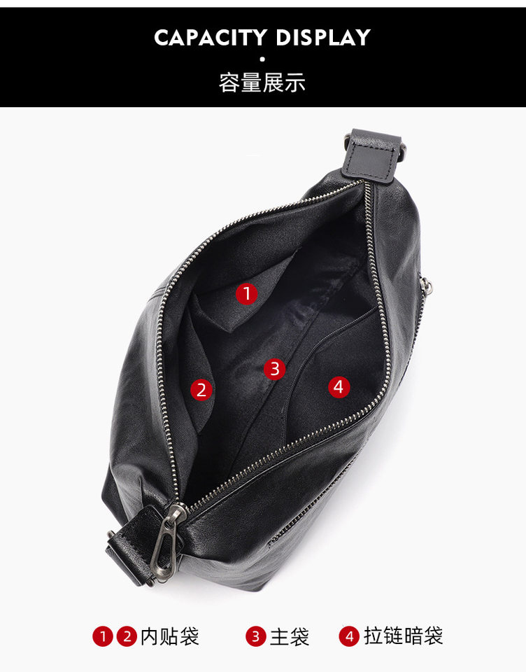 Túi đeo chéo nam da bò thật thuộc da thực vật, túi đeo vai nhẹ, túi du lịch mềm 29×11×17 cm — Màu đen chi tiết 8
