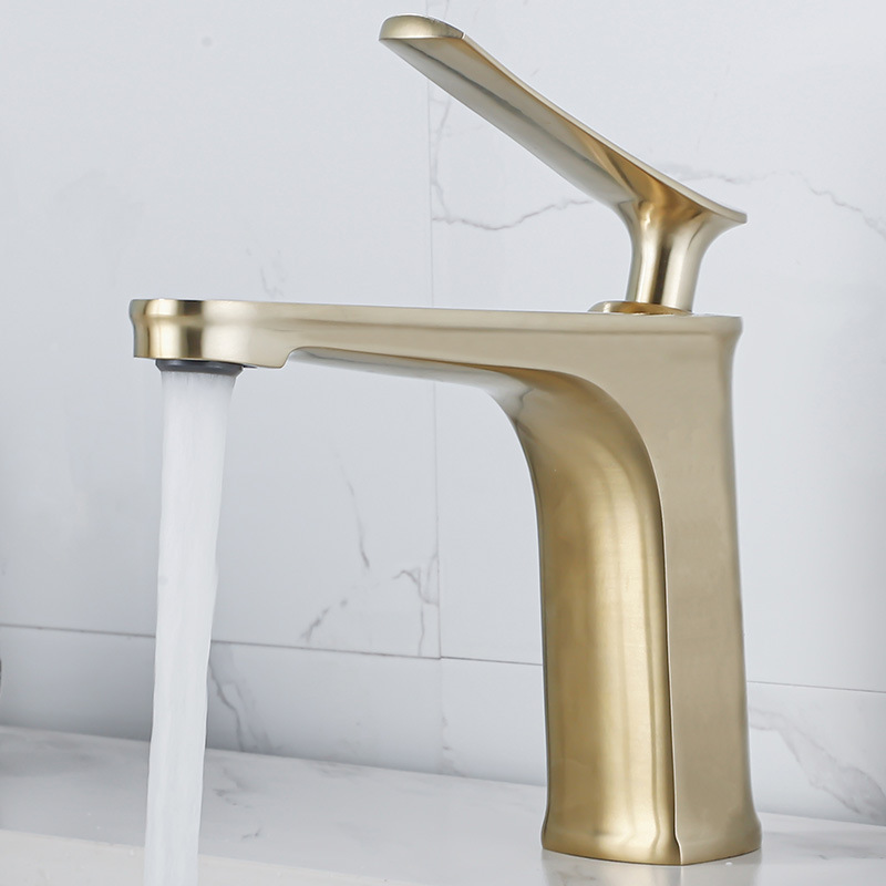 Light Luxury Brushed Gold Basin Faucet, High-End Washbasin Hot and Cold Faucet, Bathroom Counter and under Counter Basin Faucet