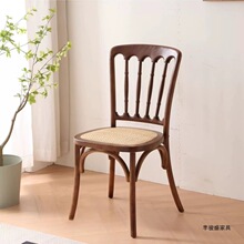 丰骏盛美式中古风编藤椅餐桌椅子实木餐椅家用竹节拿破仑复古凳子
