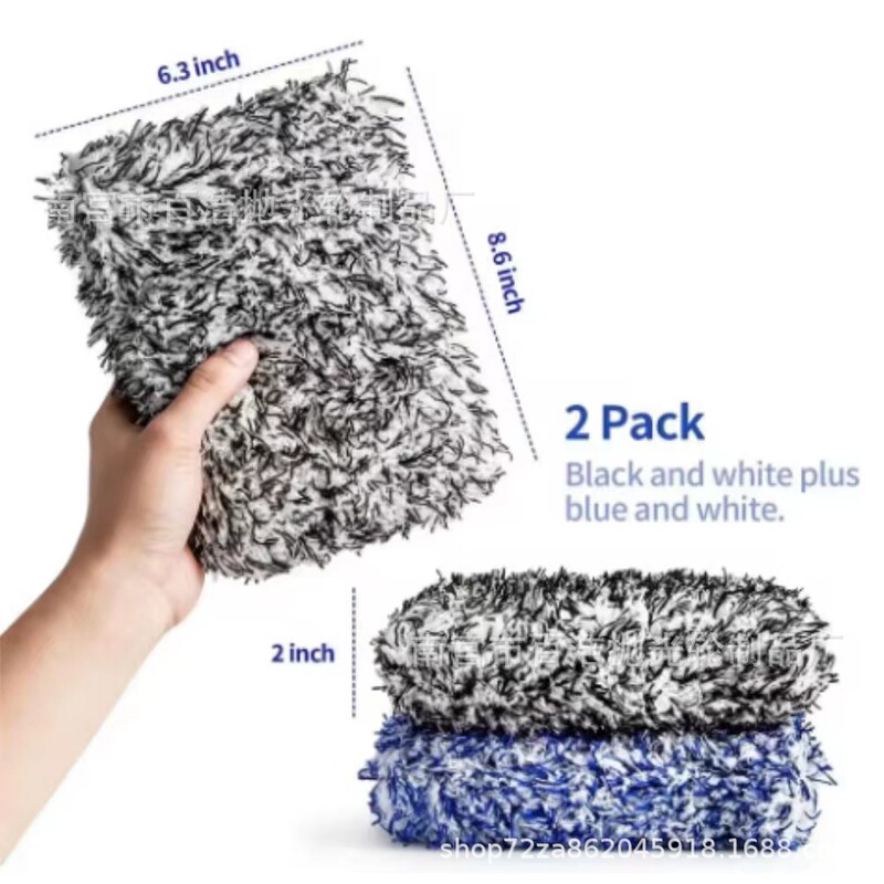 Blue White Gray White Red White Long Hair Coral Fleece Car Wipe Square Microfiber Cleaning Car Wash Sponge Square Wholesale