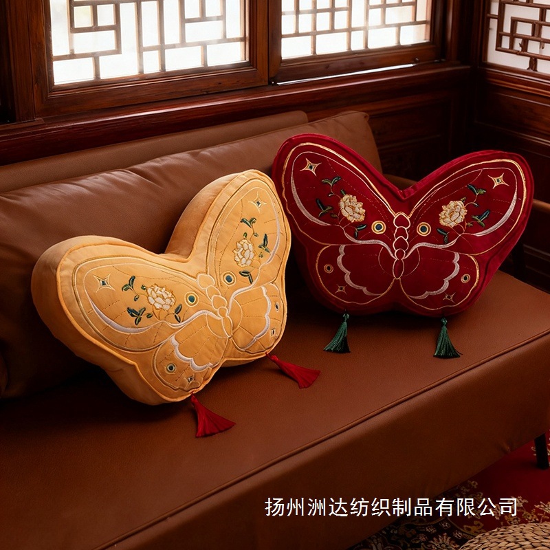 Caricatura adorable estilo nacional de bordilla mariposa almohada almohada sofá almohada de peluche muñeca de cabecera almohada