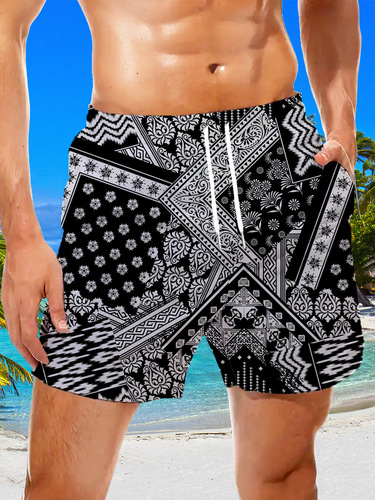 2025 Cross-border AliExpress Summer New Fashion Casual Men's Beach Pants 3D Floral Digital Printing Pull-down