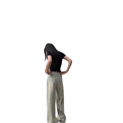 Summer High-Grade Light Wash Slimming Straight Wide-Leg Floor-Length Denim Pants