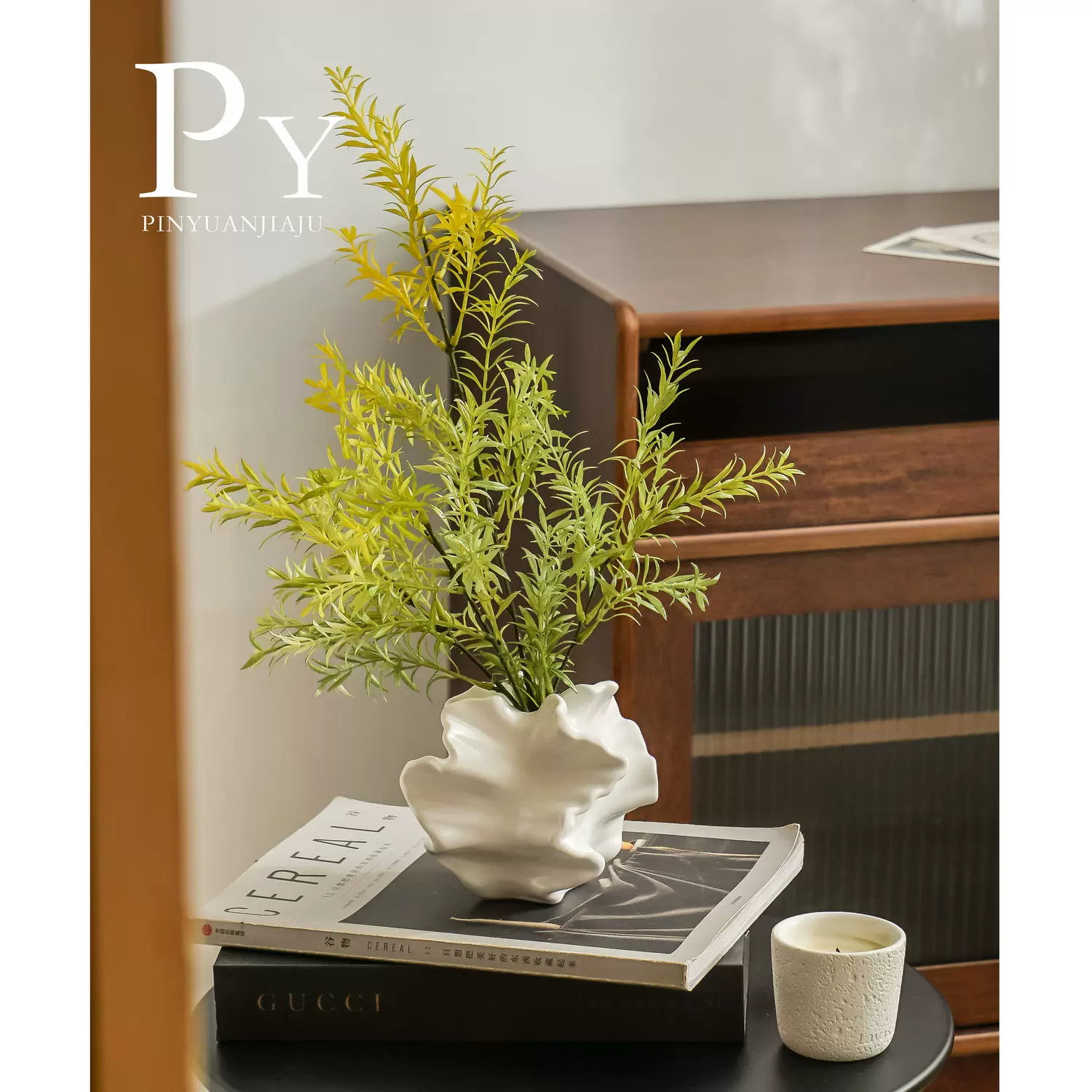 石头陶瓷花瓶插花轻奢高级感侘寂风玄关家居电视柜装饰品摆件鲜花