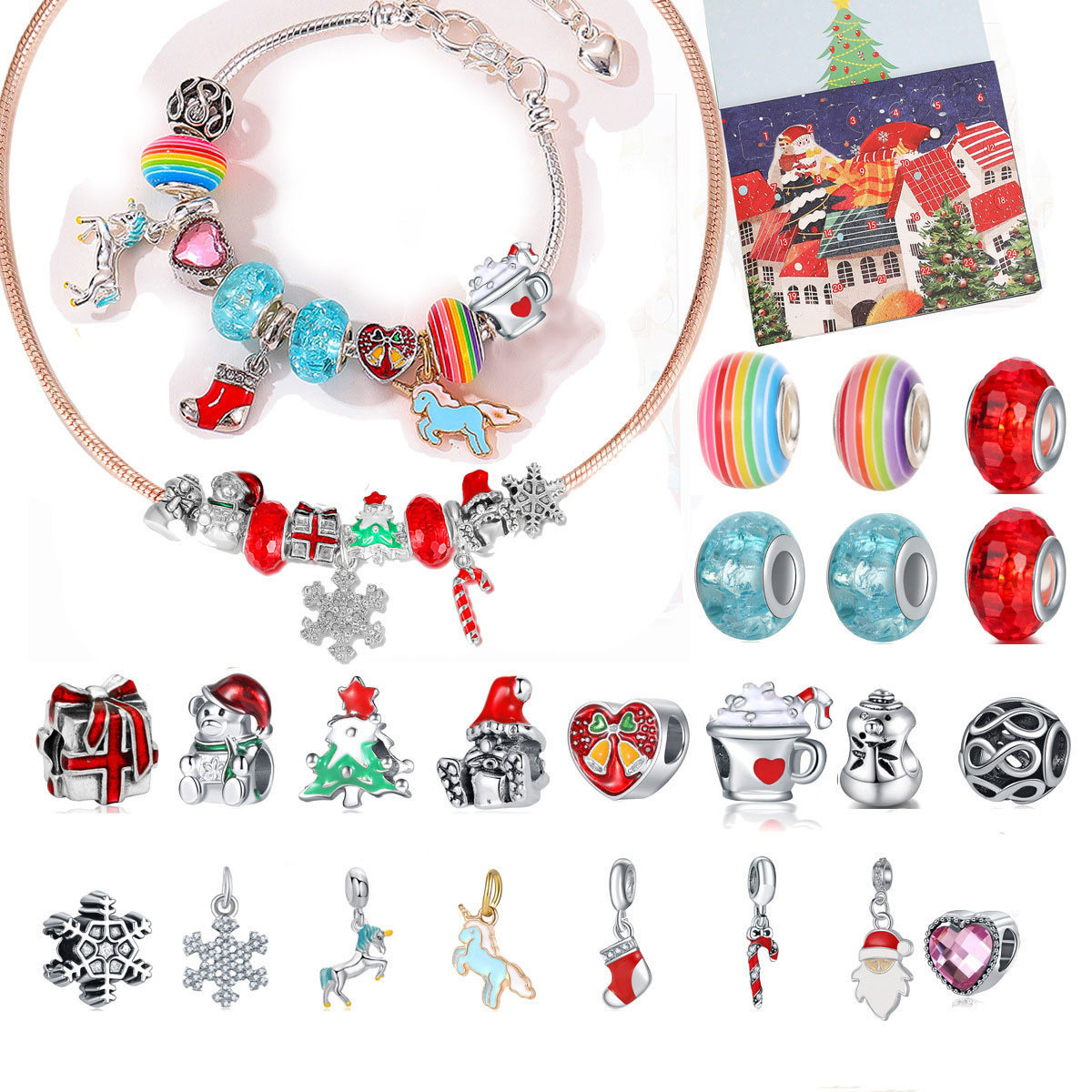 Navidad serie perlas sueltas aleación colgante pulsera collar traje DIY Regalo De vacaciones los niños al por mayor