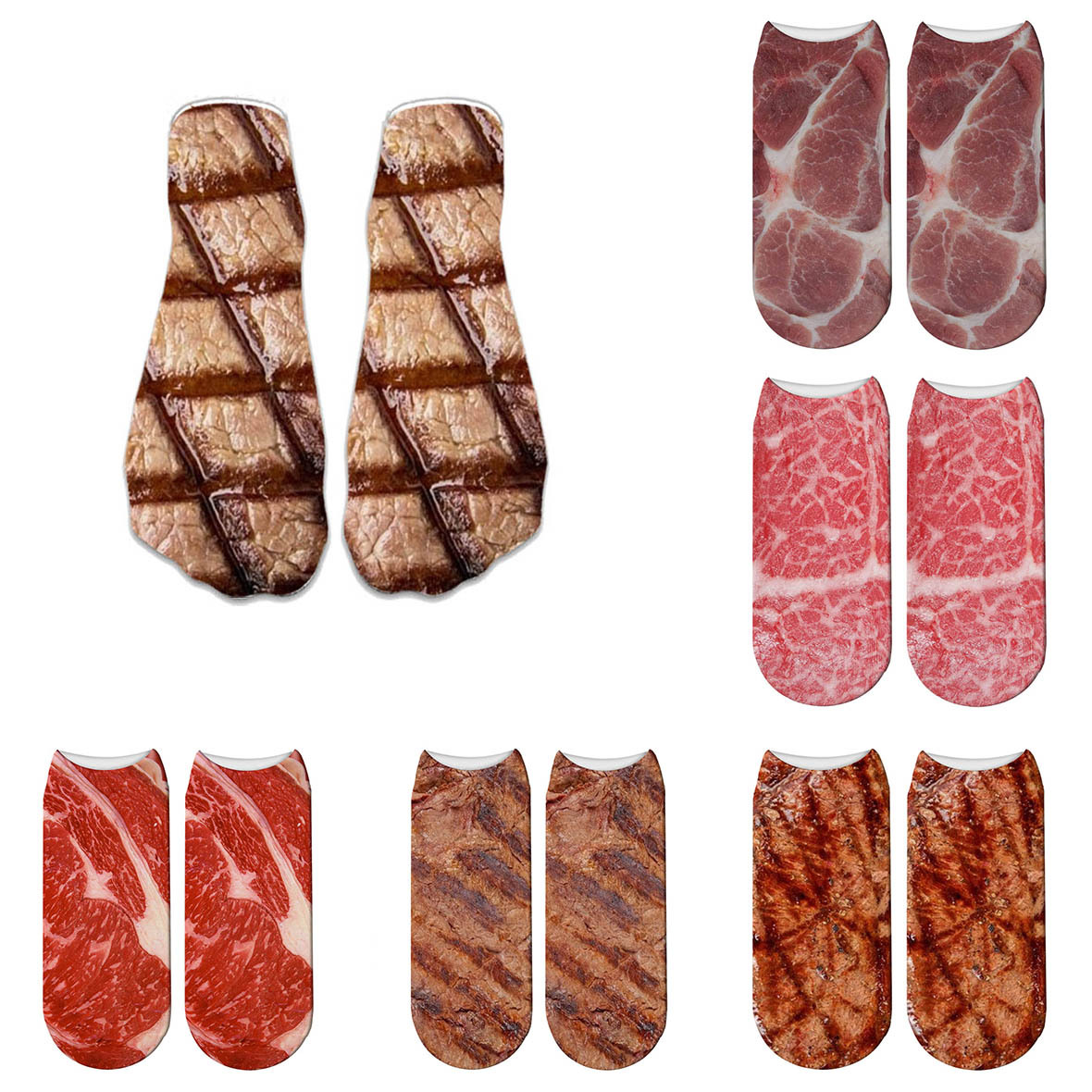 New Pork Belly Printed Socks 3D Digital Printed Boat Socks Cute Japanese Style Socks Adult Short Socks Invisible