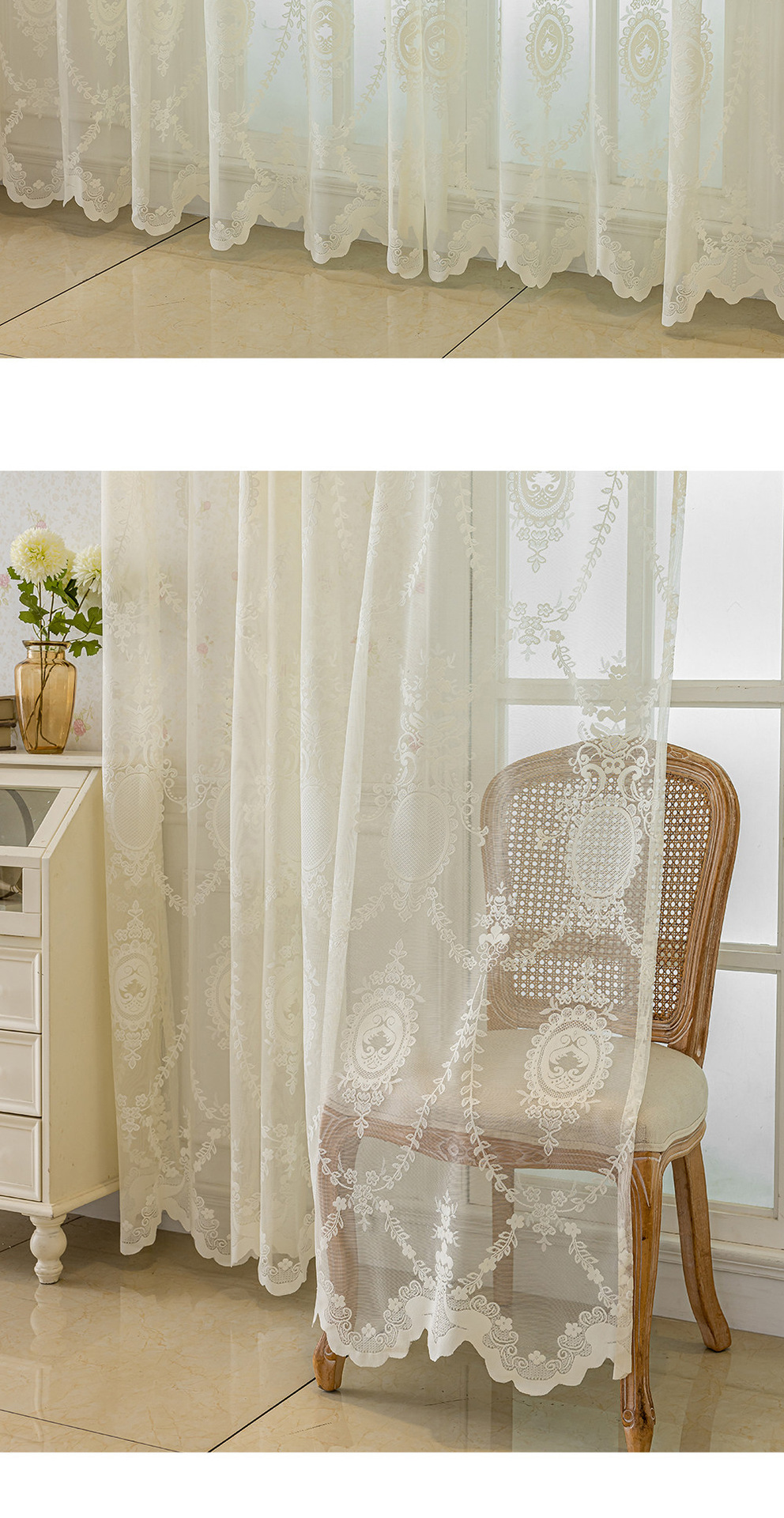 Embroidered Green Leaf Window Curtain American Style For Home_voghion.com