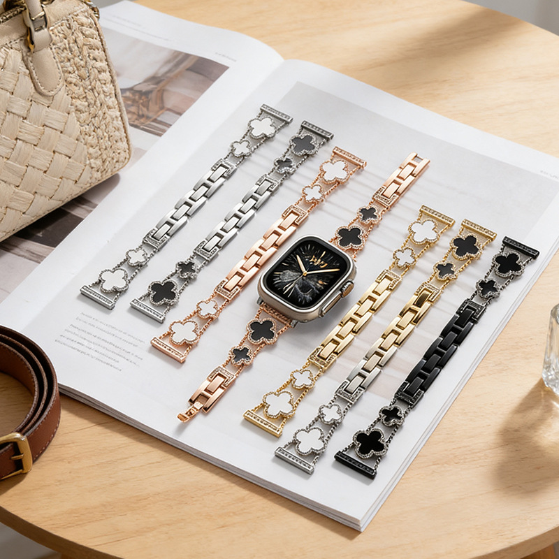 Suitable for Applewatch Watch Diamond Chain Adjustable Four-Leaf Clover High-End Watch Strap Women's Watch Strap