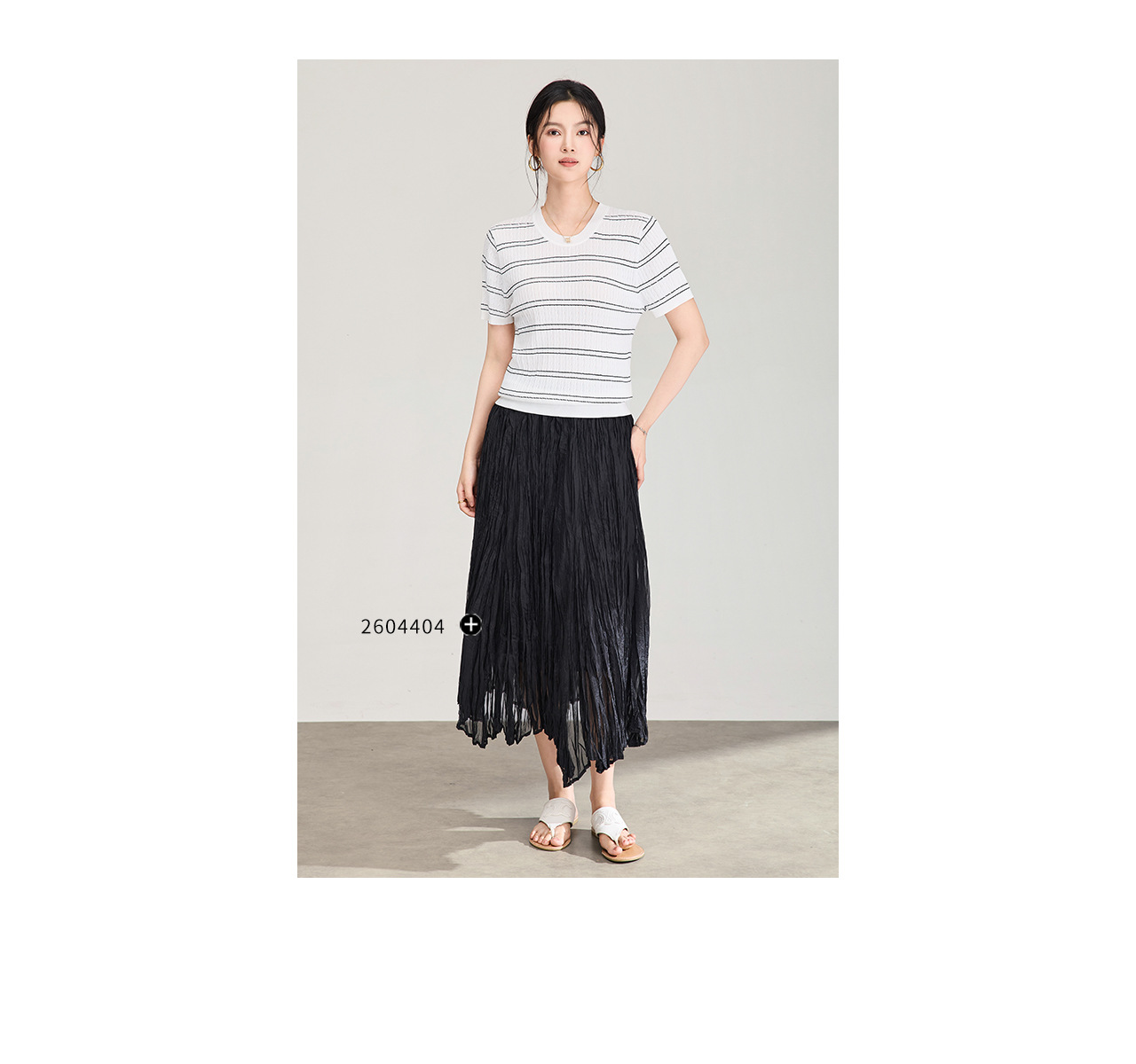 Áo thun dệt kim tay ngắn cổ tròn họa tiết sọc vintage nữ — màu xanh navy chi tiết 12
