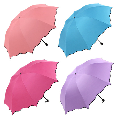Waterproof Flower Umbrella Black Rubber Sun Umbrella Gift Umbrella Factory Wholesale Three-fold Rain and Sun Umbrella Printing Logo 