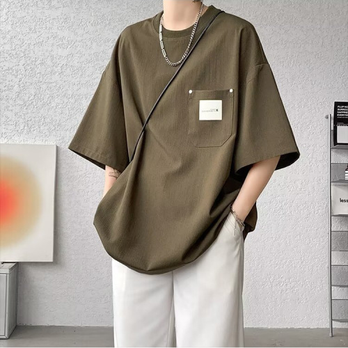 Casual round neck pure cotton letter print short sleeve T-shirt, Hong Kong style trendy brand, versatile, crew neck top for men, simple and minimalist.