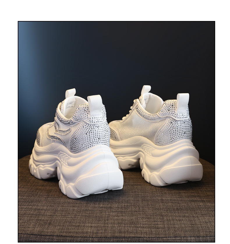 Giày sneaker chunky nữ đế dày mặt lưới đính đá tăng chiều cao — Màu đen chi tiết 19