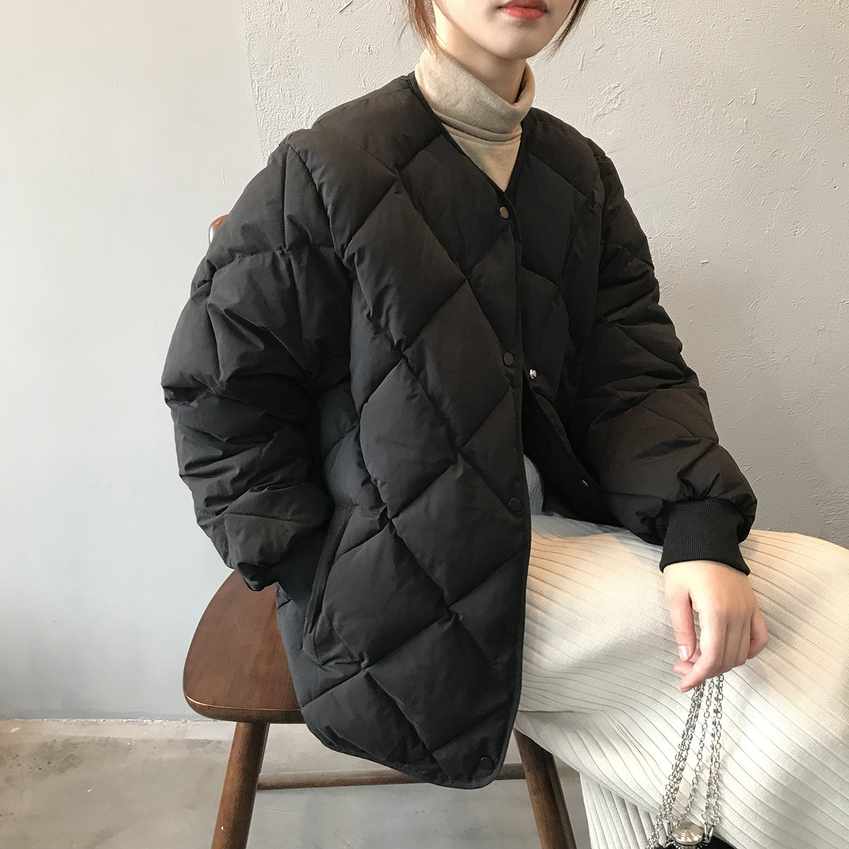 Women's Clothing Diamond plaid cotton coat _voghion.com