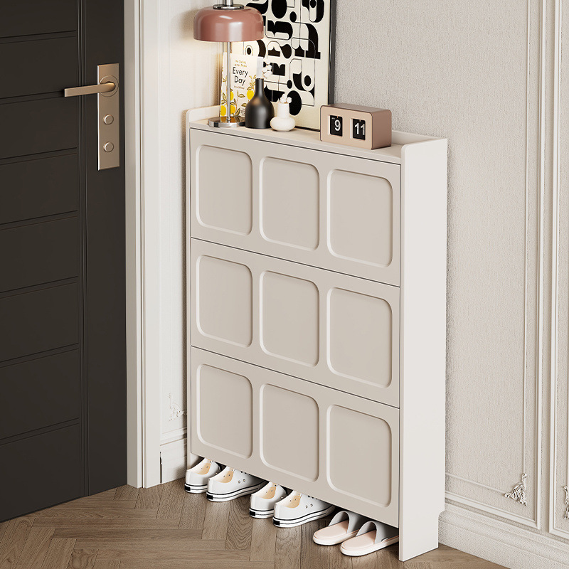 Cream-Colored Flip-Top Shoe Cabinet for Home Use, Wall-Mounted Entryway Cabinet with Integrated Large-Capacity Shoe Rack Cream-Colored Flip-Top Shoe Cabinet for Home Use, Wall-Mounted Entryway Cabinet with Integrated Large-Capacity Shoe Rack
