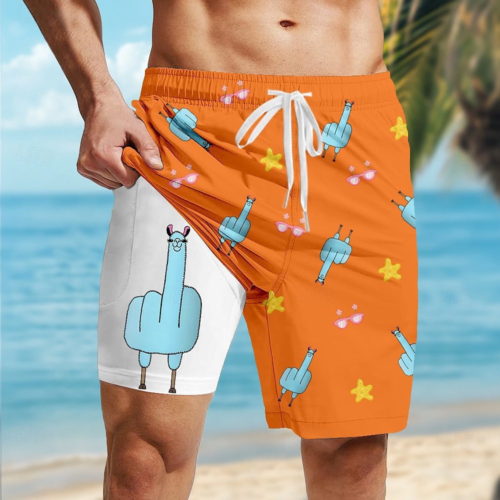 Men's Clothing Casual Loose Fit 3D Printed Swim Shorts Double Layer Beach Shorts_viptrois.com