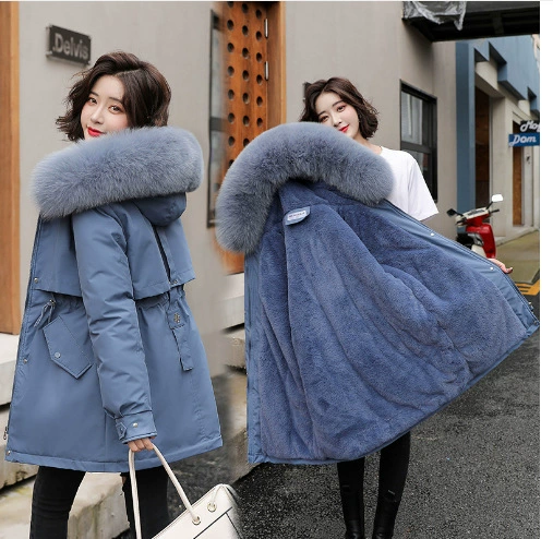 Long winter keep warm warm jeans, down jacket, mid-length, Korean style, plus size