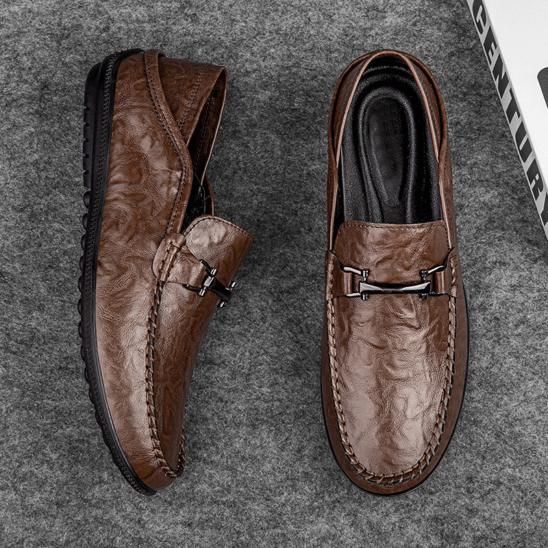 Zapatos de cuero para hombres comerciales de estilo británico, zapatos de cuero casuales de suela suave para hombres, zapatos de frijol negros, zapatos de moda.