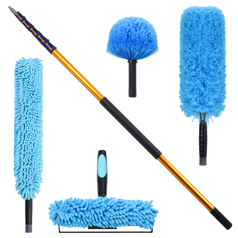 With 6-24ft Telescopic Extension Rod Window Absorbent Scraper Spider Web Brush Microfiber Feather Ceiling Fan Duster