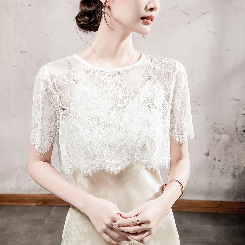 Lace Base Shirt for Women, Hollow-Out Short-Sleeve Mesh Top, 2026 New Summer Fashion Versatile Lace Blouse, Stylish