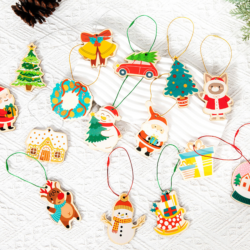 Árbol de Navidad Santa Claus Fiesta de Navidad Decoración Colgante Cross-Border nuevo cartón de dibujos animados de madera Colgante Regalo de Navidad