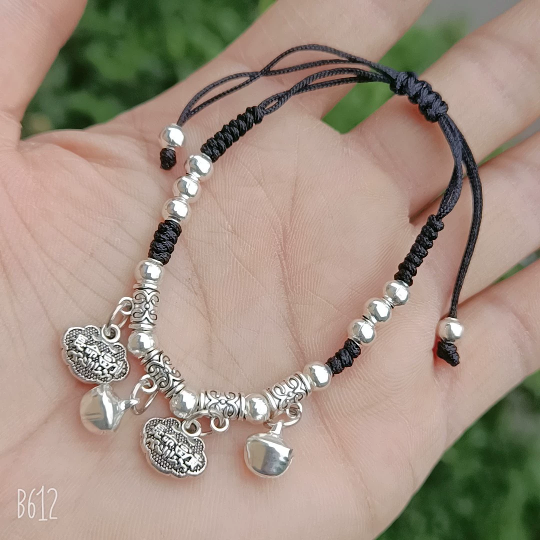 Woven Red Rope Bracelet, Miao/Tibetan Silver Alloy Charms, Ankle & Wrist, Multiple Styles