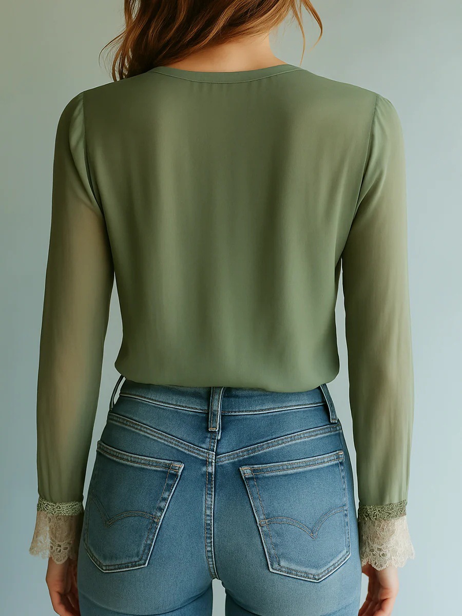 Elegante Damen V-ausschnitt Langarm Bluse Mit Print Für Den Alltag_voghion.com