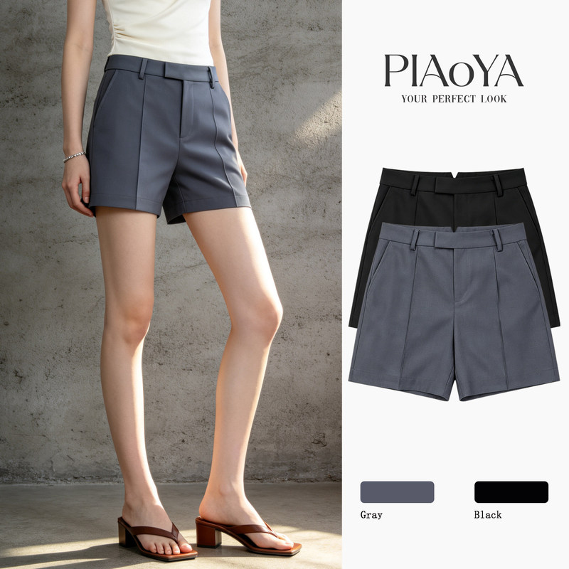 Gray Shorts for Women, Summer Suit Fabric, High-Waisted Straight-Leg Pants, Slim-Fit Casual Pants for Petite Figures Gray Shorts for Women, Summer Suit Fabric, High-Waisted Straight-Leg Pants, Slim-Fit Casual Pants for Petite Figures