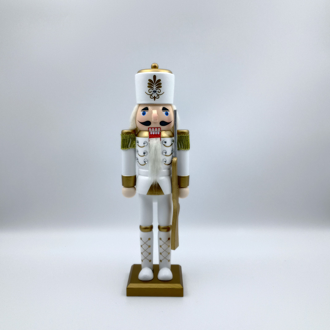 King Soldier 2024 nueva serie navideña de 12 pulgadas Cascanueces oro blanco decoración navideña hogar europeo