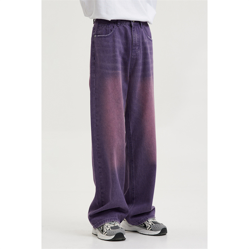 Purple Jeans for Boys and Girls Spring Washed Vintage Loose Straight Men's Trendy Brand American Style High Street Wide Leg Casual