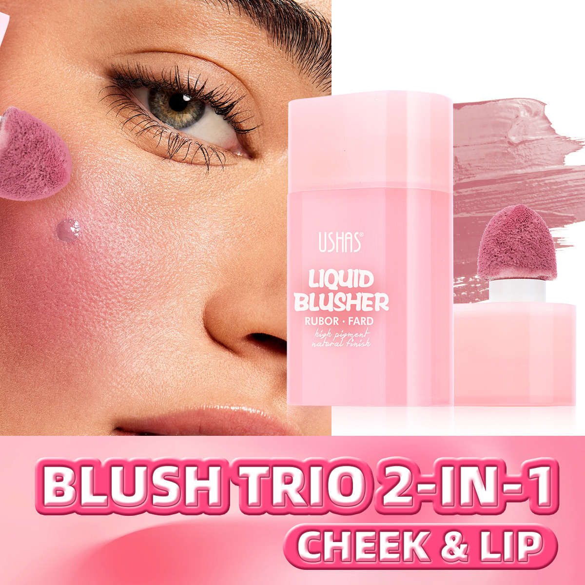 USHAS Cross-border Amazon venta caliente 8 colores cabeza de esponja rubor impermeable de larga duración UC117A B