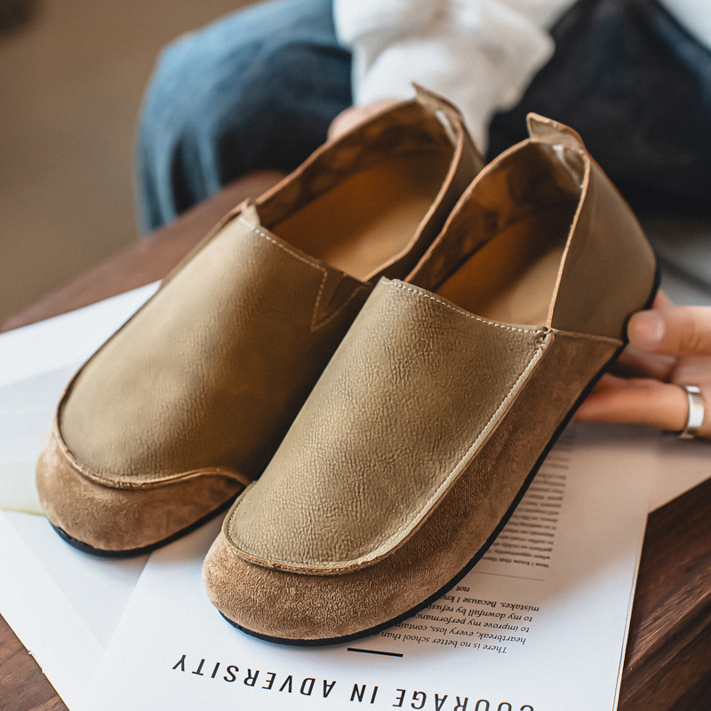 Men's Flat Shoes, Men's Slip-On Leather Shoes, Business Casual Leather Shoes, Casual Lightweight Fashionable Retro Lazy Shoes