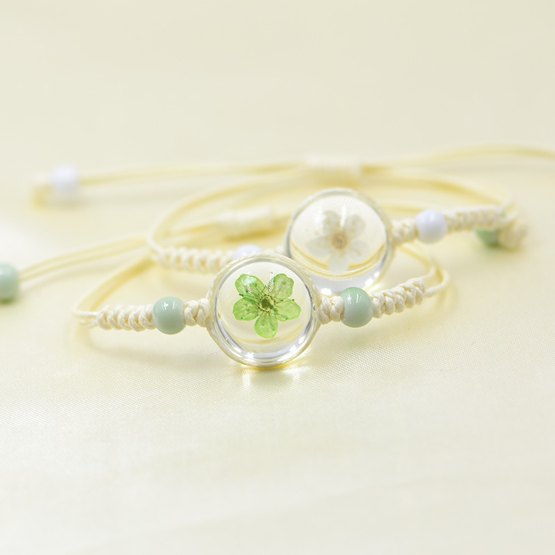 Fashion glass dried flower bracelet Art pull plum blossom peach blossom jewelry real plant fashion hand woven SL84