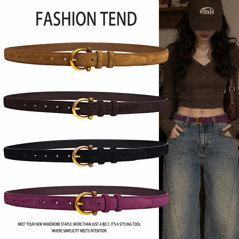 Popular women's jeans belt, universal pin buckle genuine leather belt, vintage trendy suede, simple and high-end direct sale