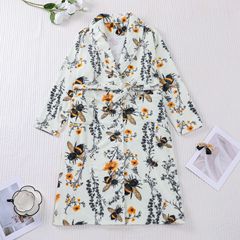 跨境外贸新款冬季保暖女士法兰绒睡袍印花绒袍Womens nightgown
