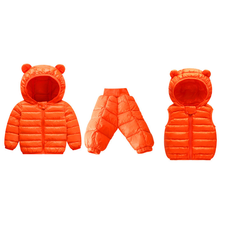 Otoño e invierno nuevo estilo para niños traje de chaqueta de algodón de plumón ligero ropa para niños abrigo de algodón cálido chaleco pantalones de algodón traje para bebés