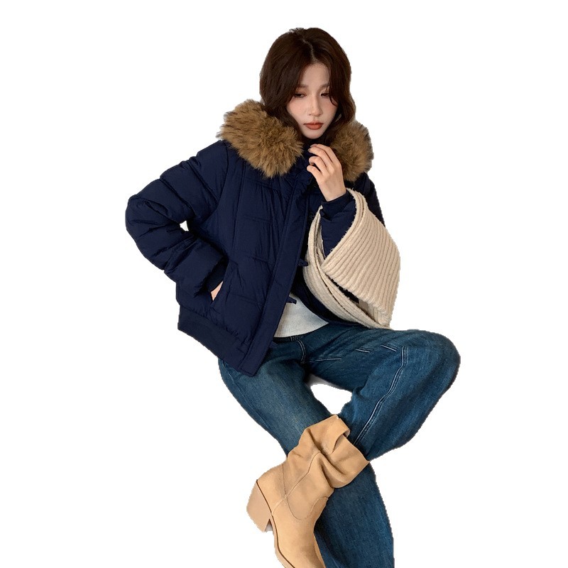 2025 ropa de algodón de pluma de invierno para mujeres corto gran cuello con capuchón de algodón grueso chaqueta de algodón de estilo europeo y americano chaqueta de pan image 5