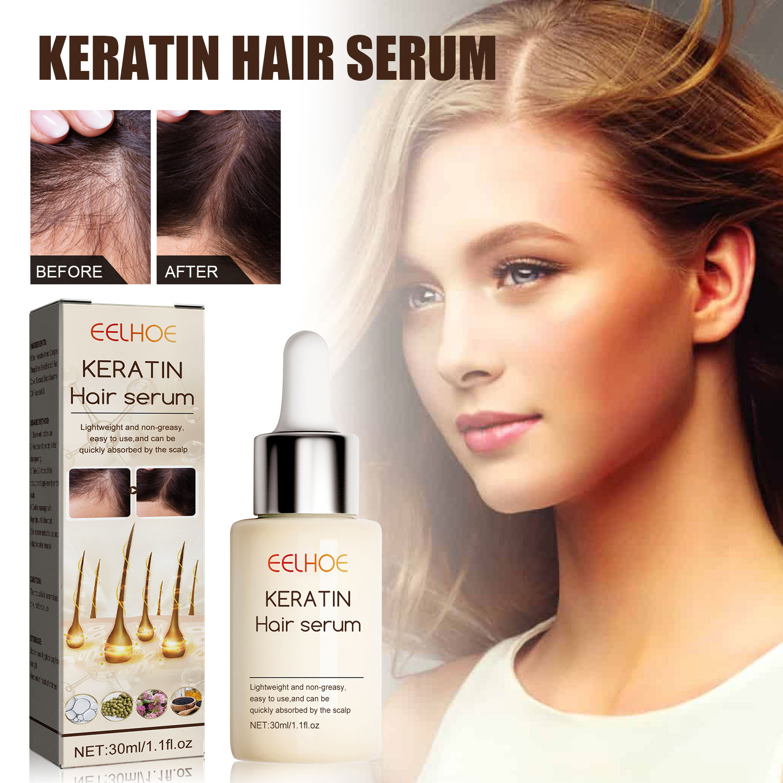 EELHOE Hair Thickness Essence Spendet dem Haar Feuchtigkeit, repariert die Haarwurzeln, verdickt den Haaransatz, kräftigt und stärkt das Haar, Haarpflege-Essenz_voghion.com