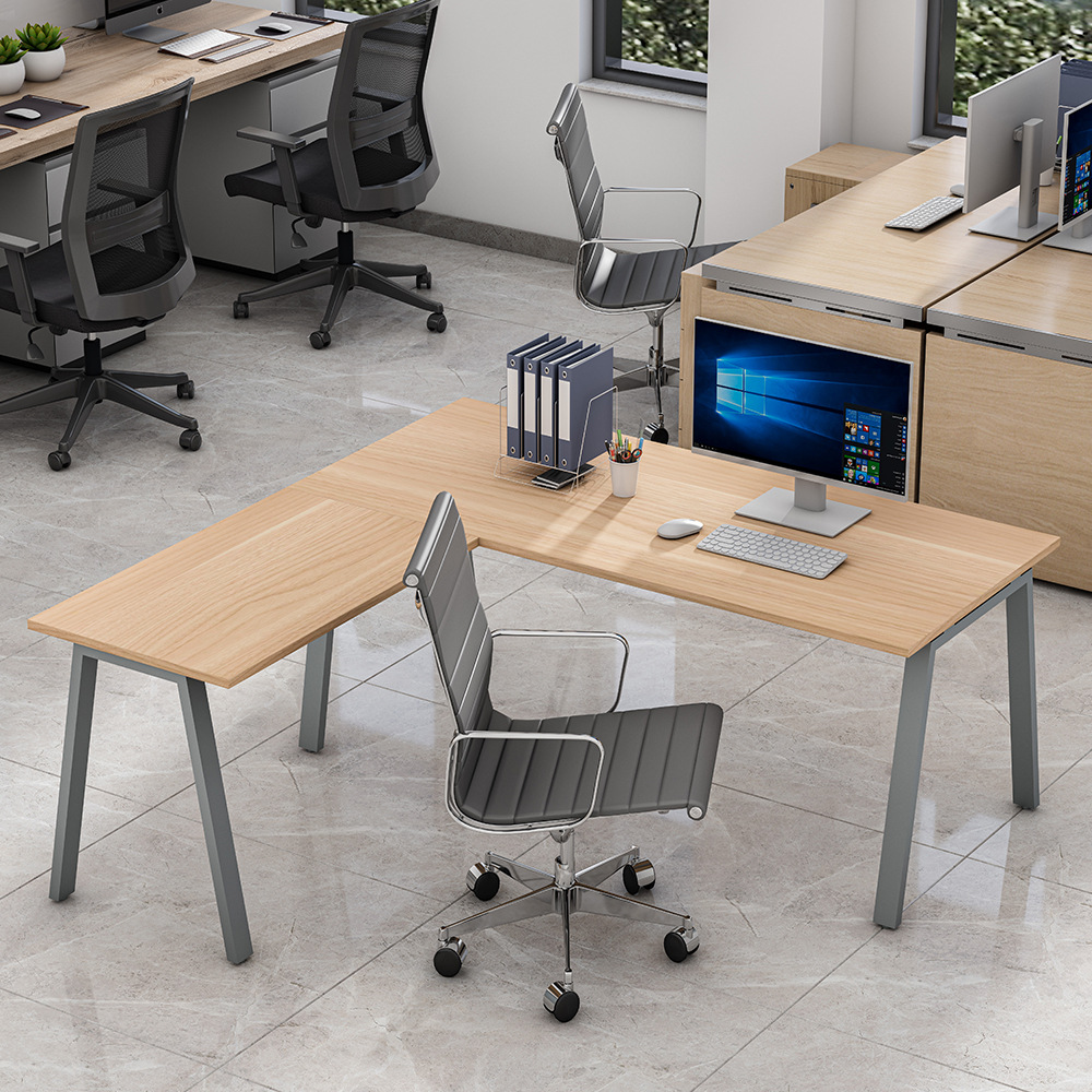 Tablero de melamina L-mesa de oficina fábrica de muebles de oficina transfronterizos simple mesa de trabajo marco de acero mesa de computadora de esquina