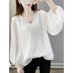 2023 New Early Spring small shirt high-end chiffon top plus size western style European station female fairy slimming belly covering