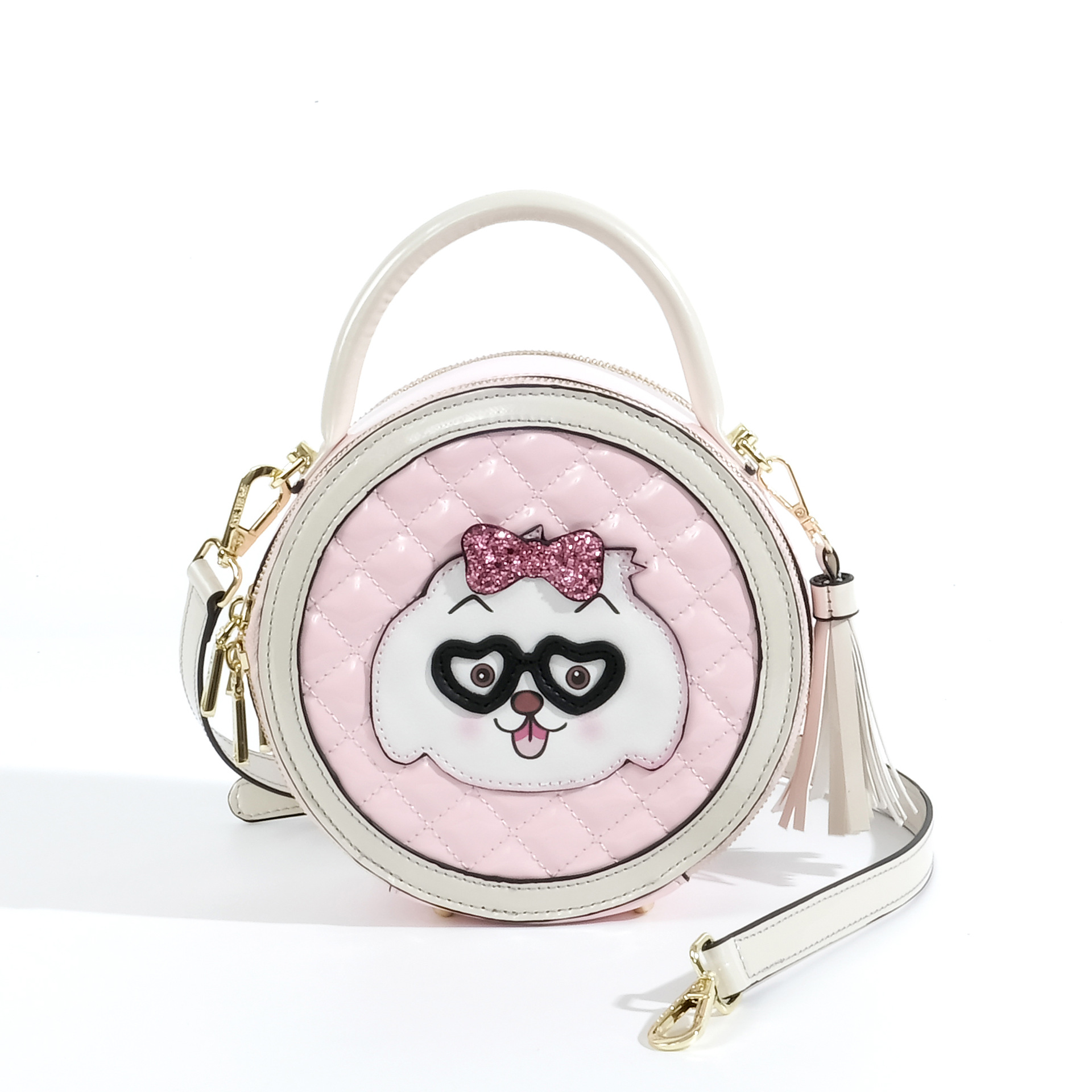 Personalidad de dibujos animados coloridos bolsos de mochila de dama con cremallera bolsas redondas de diseño de nicho de piel esmaltada 2629 #