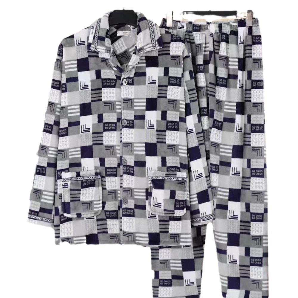 가을, 겨울 남성 잠옷 긴팔 중년 및 노인 남성 플란넬 가디건 겨울 두꺼운 따뜻한 캐주얼 홈웨어 세트