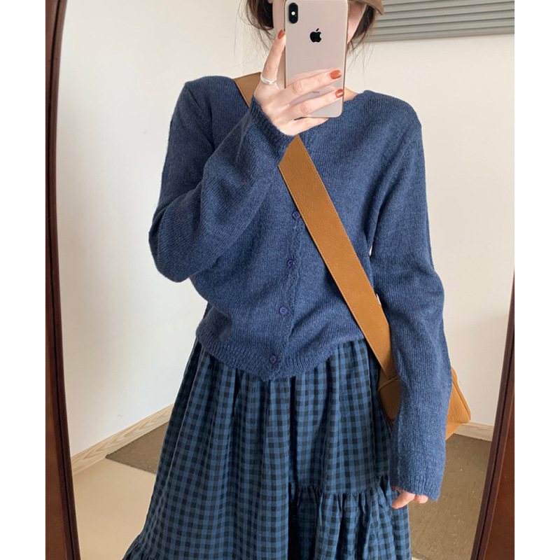 松弛感早秋新款木耳边糖果色针织衫女韩系纯色温柔马海毛毛衣开衫|undefined
