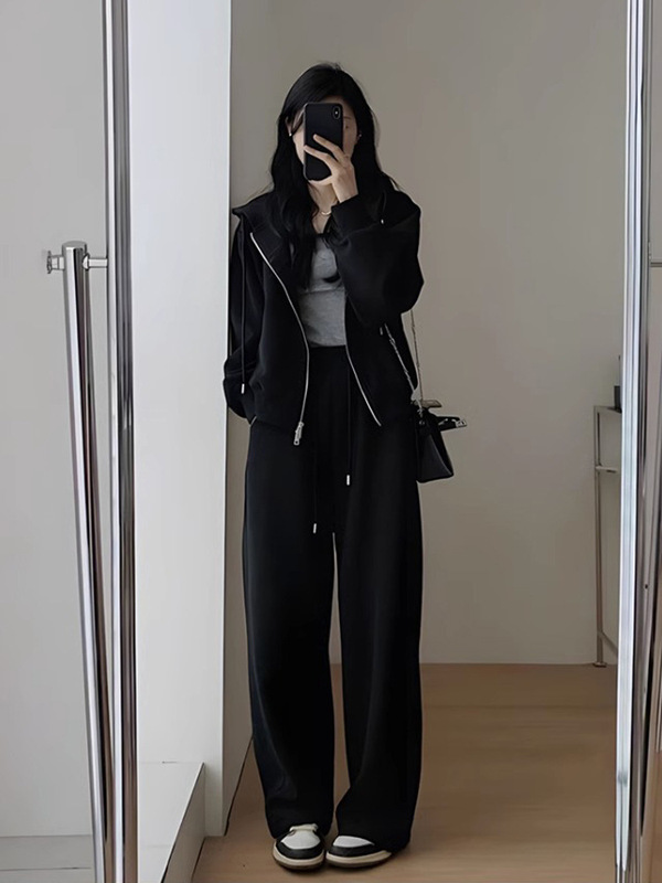 秋冬休闲卫衣运动套装女时尚港风显瘦减龄阔腿裤连帽跑步两件套潮|undefined