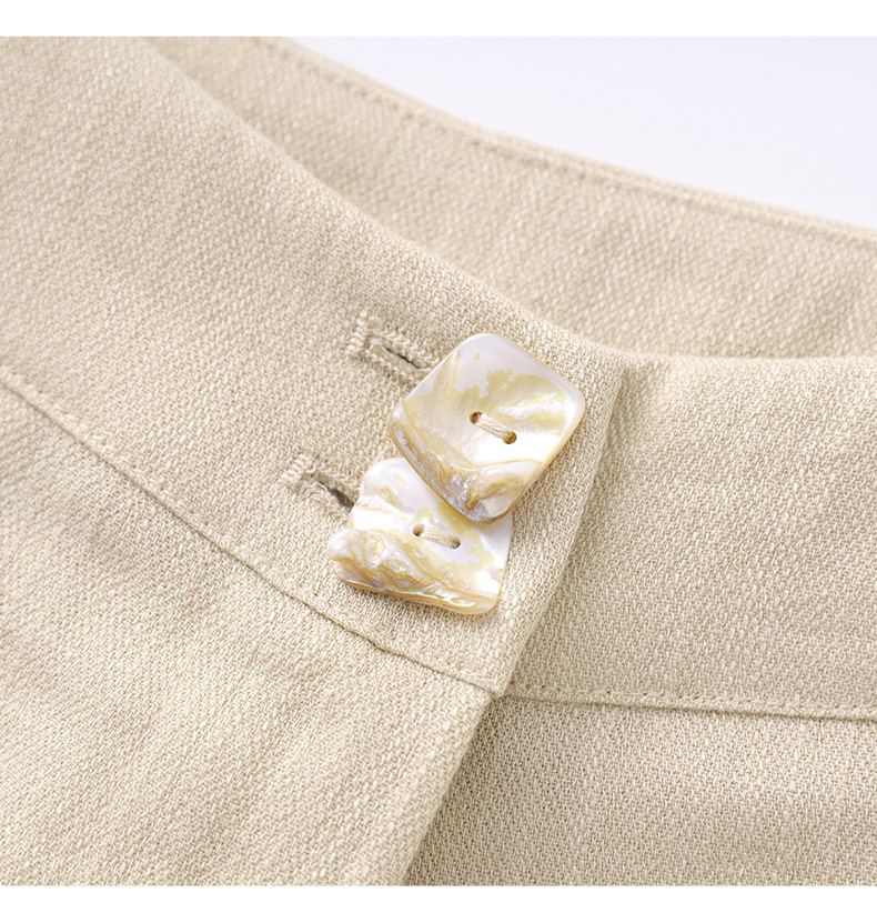 Bộ áo vest không tay vải lanh kết hợp quần ống rộng phong cách tiền cũ — Màu kaki chi tiết 15